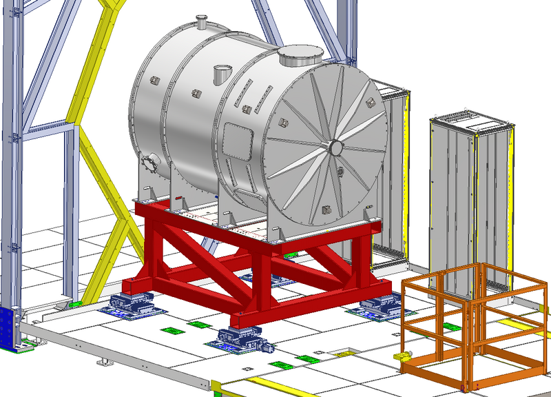 Engineer's drawing of the Prime-Cam instrument on the raft