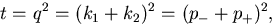 \begin{displaymath}t=q^2=(k_1+k_2)^2=(p_-+p_+)^2, \end{displaymath}